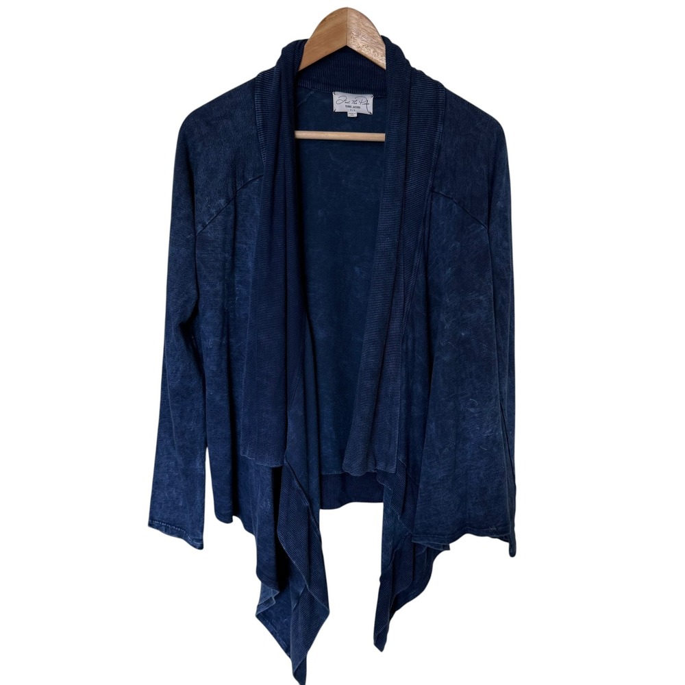 Feel The Piece Cardigan Womens O/S Blue Good Waterfall Drape Mineral Wash Shawl